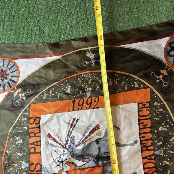 VINTAGE HERMES FEUX D’ARTIFICE FIREWORKS Green SILK SCARF WRAP 1937-1990 34X34 - Picture 4 of 5